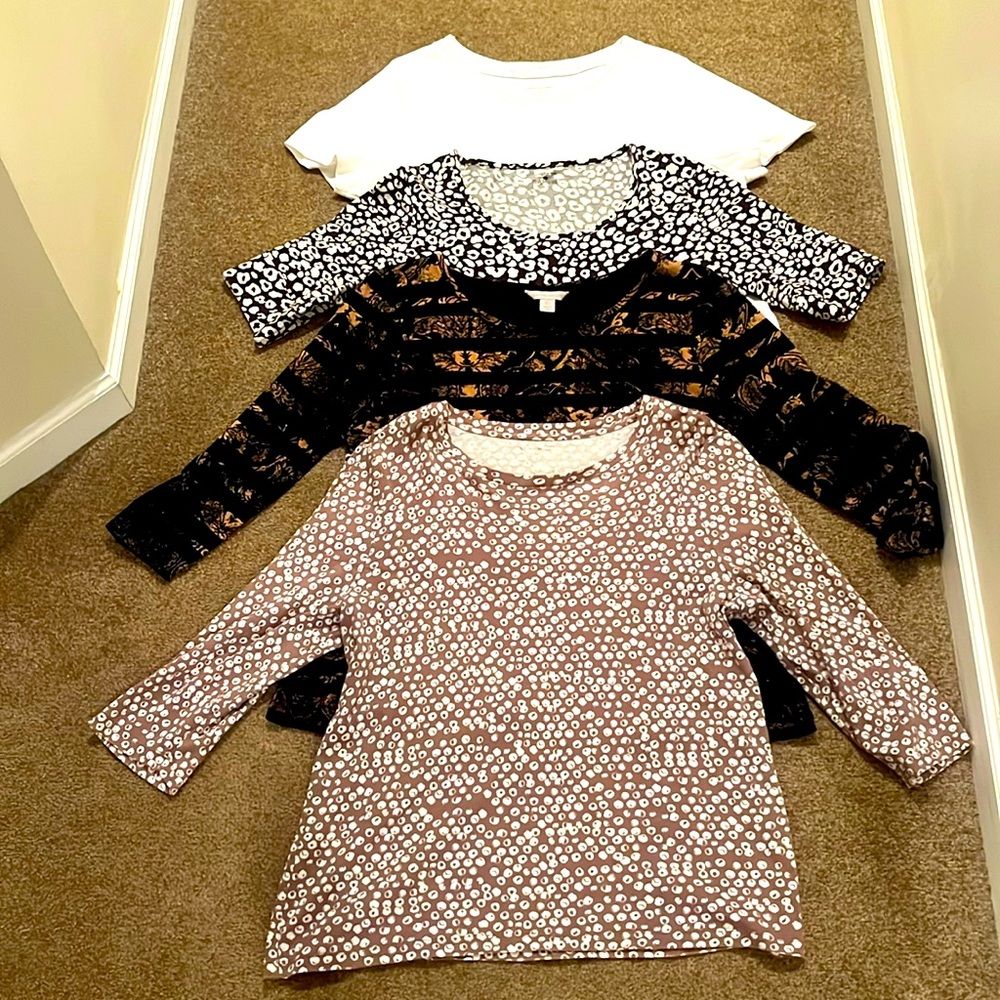Four dress/casual tops - Jones NY Sport, Studio Works, Laura Ashley
